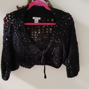 Lucca Black Crochet Sequin Cardigan
